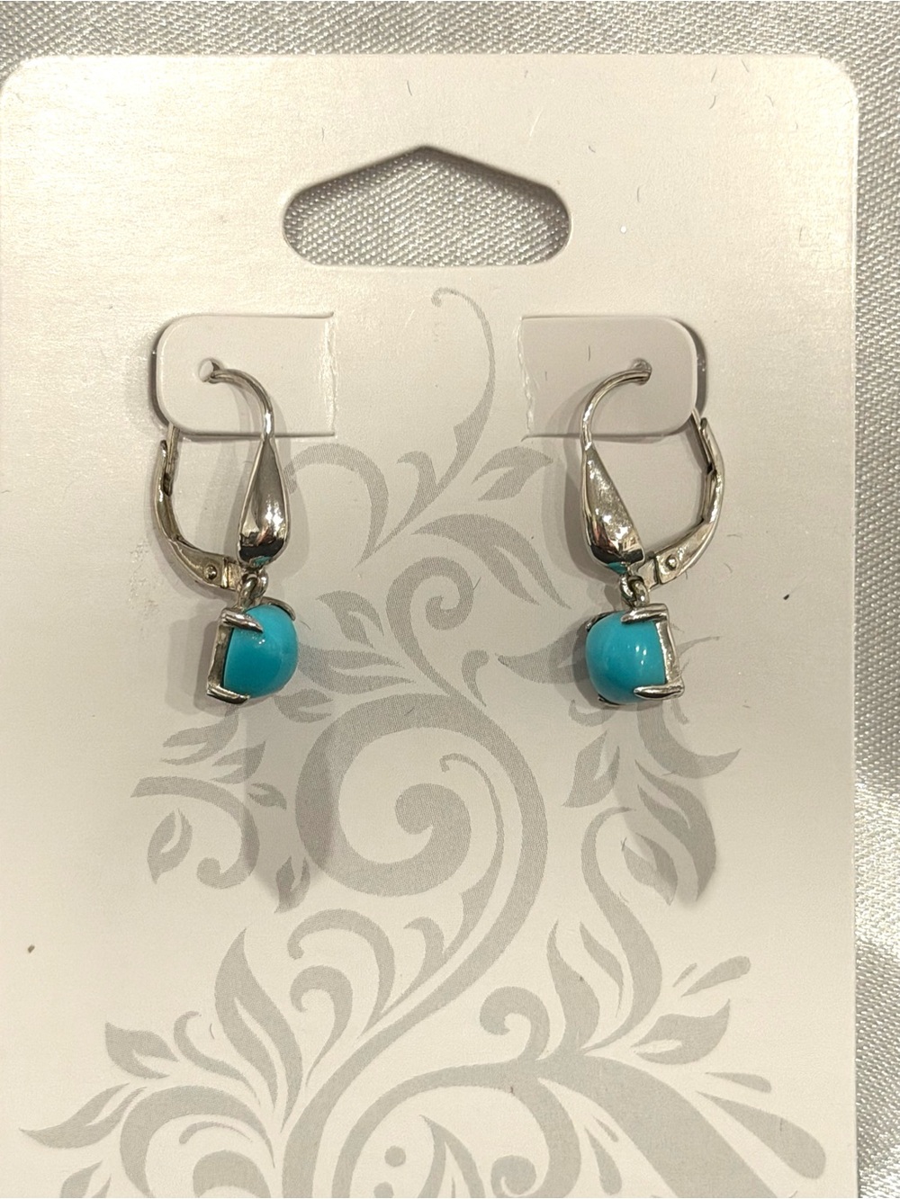 Silver Drop Earrings with Sleeping Beauty Turquoise Blue Cabochons
